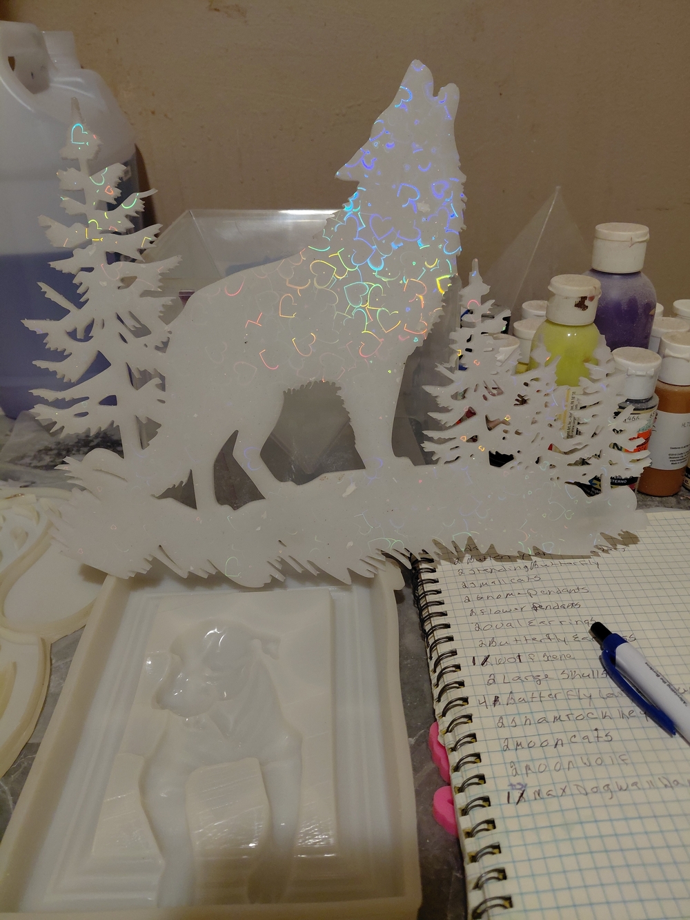 White Holographic Wolf Wall Hanging Decor - Home Office Accent